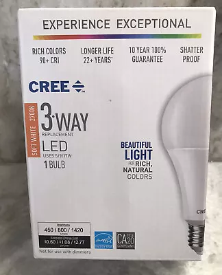 Cree 40W 60W 100W Equivalent Soft White (2700K) 3-Way Light LED. • $12.88