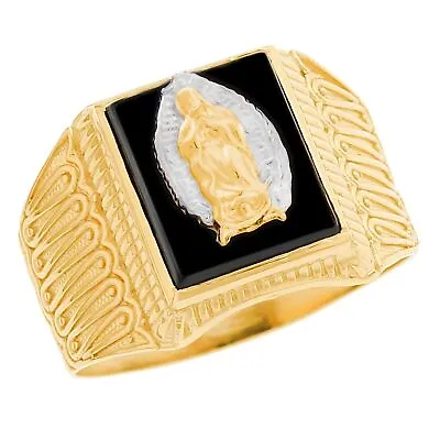 10k Or 14k Two Tone Gold Onyx Lady Guadalupe Virgin Mary Religious Mens Ring • $359.99