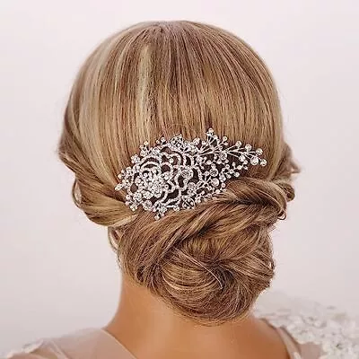 Vintage Wedding Bridal Silver Crystal Hair Clip Art Deco Hairpiece Side Comb ... • $26.97