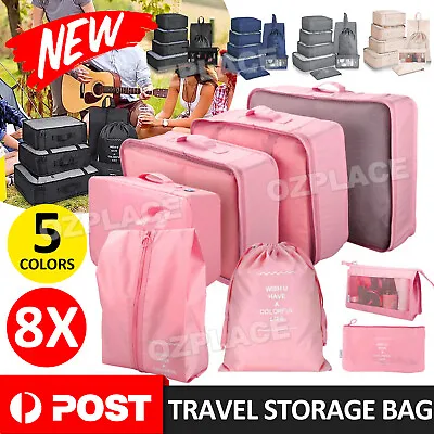 $16.95 • Buy Packing Cubes Travel Pouches Luggage Organiser Clothes Suitcase Storage Bag 8PCS
