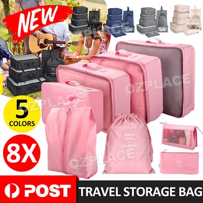 Packing Cubes Travel Pouches Luggage Organiser Clothes Suitcase Storage Bag 8PCS • $14.95