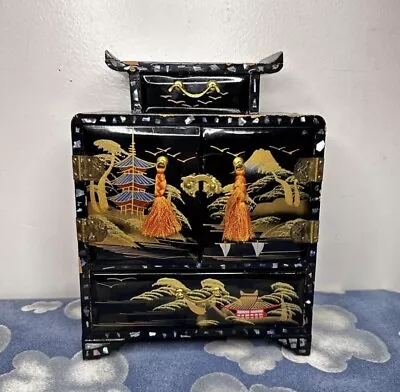 Vintage Japanese Abalone Inlay Hand Painted Lacquer Jewelry Box • $35