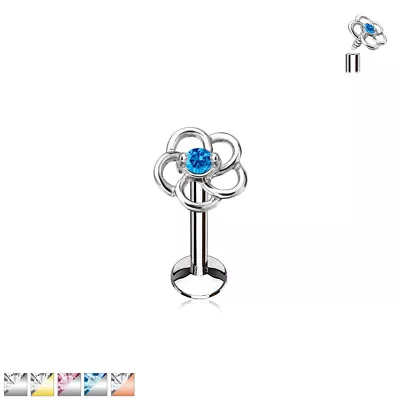 CZ Flower Internal Threaded Labret Monroe Daith Tragus Helix Ear Cartilage Studs • $7.95