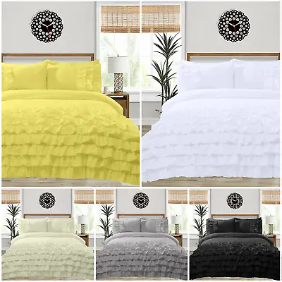 400tc 100%egyptian Cotton Ruffle Duvet Cover Quilt Set Frill Bedding Pillowcases • £15.99