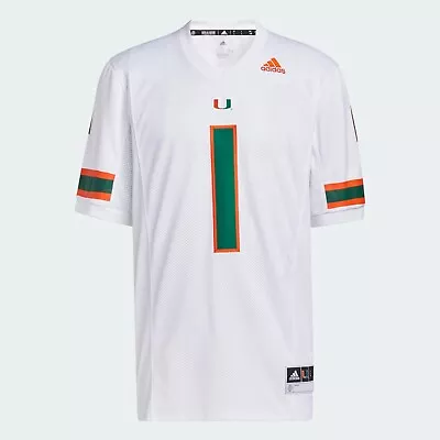 Nwt Adidas Miami Hurricanes Icon Football Jersey Hg4395 White Orange Green Sz Xl • $63.49