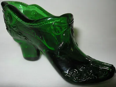 Hunter Green Glass Floral Bow Shoe Slipper Boot High Heel Christmas Emerald Art  • $0.98
