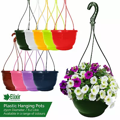 £5.99 • Buy 25cm Plastic Hanging Basket Pot Planter | All Colours & Matching Hangers | 6.2L