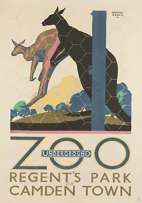 Vintage Rail Poster Kangaroos London Zoo Underground Tube Travel Ad PRINT A3 A4 • £5.99