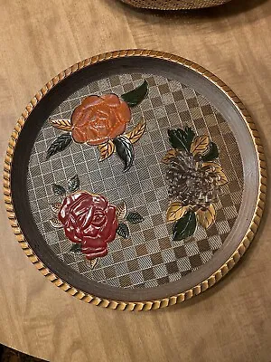 Vintage Japanese Lacquer Tray Raised Floral Design Antique Decor • $19.99