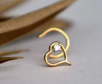 Heart Nose Stud Natural Diamond 14k Gold Nose Ear Piercing Birthday Gift NosePin • $310.55