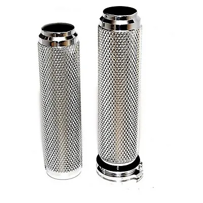 Motorcycle Grips For Harley Davidson 1 Inch Bars - Polished Aluminum • $100.95