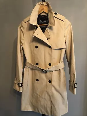 Womens JACK WILLS Double Breasted Trench Coat Beige Classic Mac Sz 8 • £12.99