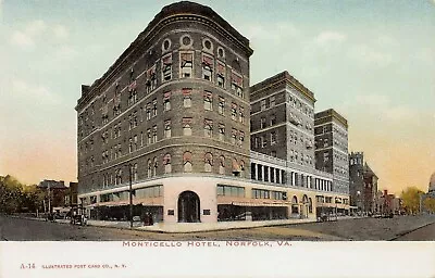 Monticello Hotel Norfolk Virginia Very Early Postcard Unused Undivided Back • $12