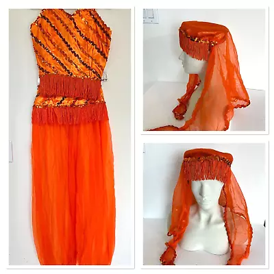 Vintage Orange Harem 3 PC Costume Adult Used Rental Quality Genie PLEASE READ • $50