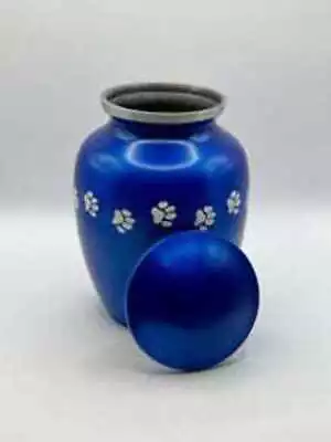 Personalized Dog Urn Metal Blue With White Paws 3 Sizes Large Dog Urn • $42.30