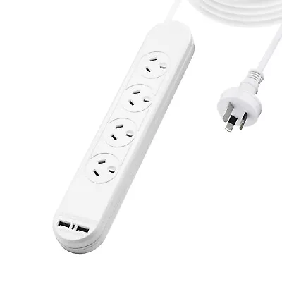 Power Board Power Strip Overload Protection White 10A 240V 1M 4/6 Outlet SAA USB • $4.88