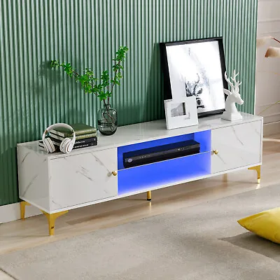 63  High Gloss Marble White LED TV Stand Unit With Cabinet & Shelves • $169.99