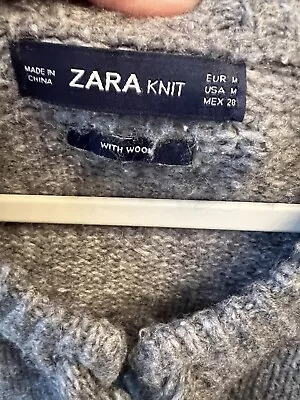 ZARA WOOL Knit Sweater Women’s Medium Gray Wool Sweater With Bow Lace Spring • $5