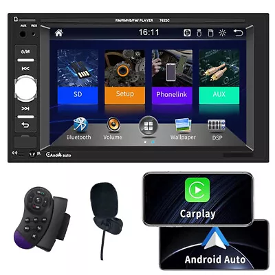 7  Double 2 Din Car Stereo Radio For Apple CarPlay/Android Auto Touch Screen+SWC • $44.89