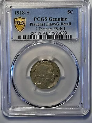 1918-S MINT ERRORS PCGS Planchet Flaw 2 Feather Buffalo Nickel Rare • $1