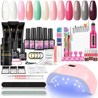 Gel Nail Polish Kit With UV Nail Lamp Drill Machine Poly Gel Rich Manicure Tools • $25.99