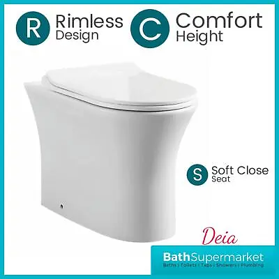£169.95 • Buy Comfort Height Rimless Back To Wall Toilet BTW Pan With Slim Soft Close Seat