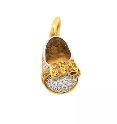 Aaron Basha Full Pave Diamond 18k Two Tone Gold Bow Top Baby Show Charm • $3002.38