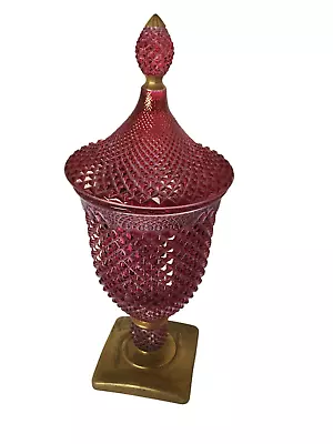 Westmoreland Hobnail Vintage Rainbow Hand Decorated Cranberry Flashed Candy Dish • $32.99