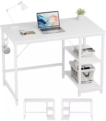 Home Office Computer Desk With Wooden Storage ShelfSmall Office White Desk And  • $130.73