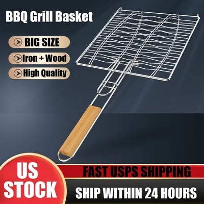 Barbecue Grilling Fish Clip BBQ Grill Basket Fish Clip Net Holder For Camping US • $8.99