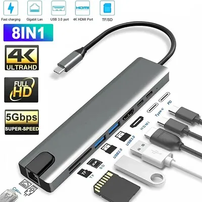 8in1 USB C Hub Ethernet Multiport Type C Adapter For MacBook Pro/Air IPad Laptop • $18.79