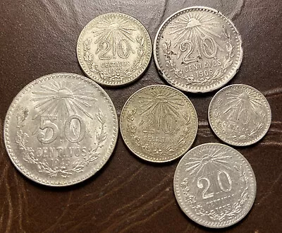Lot Of 6 Silver Coins - Mexico - 10 20 50 Centavos 1906 1933 1934 1943 1942 • $26