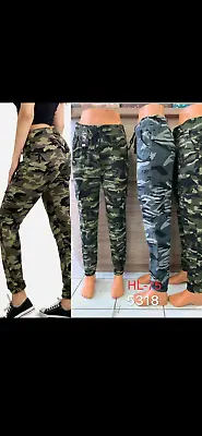 Ladies Womens Cargo Combat Trousers Leggings Army Camo Camouflage Joggers NEW • £8.95