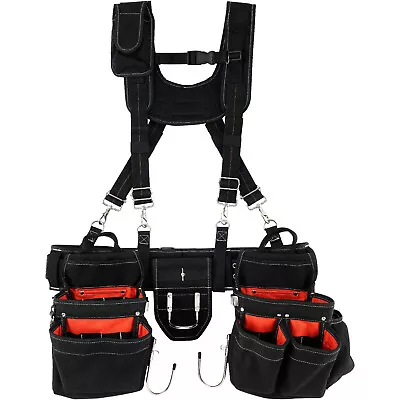 VEVOR Tool Belt With Suspenders Adjustable Carpenter Tool Pouch 1250D Nylon • $47.19