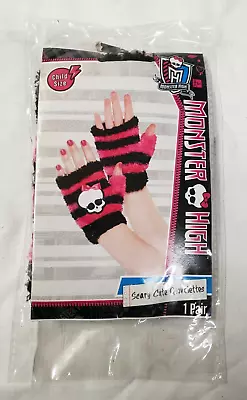 Girls Monster High Fingerless Gloves Scary Cute Pink & Black • $8.49