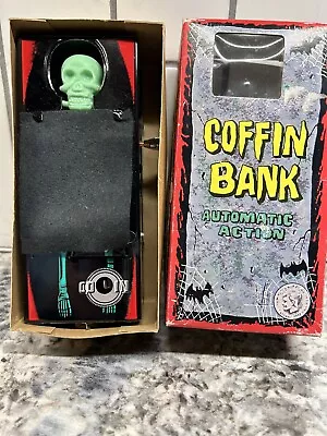 SKELETON COFFIN BANK By YONE WIND UP BANK W/ BOX NICE • $99.50