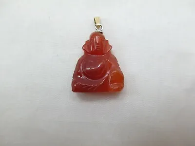 Vintage 14K Gold Orange Jade Buddha Pendant Chinese 700E • $70.85