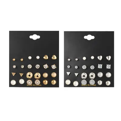 24 Pairs Pack Of Stud Earrings Crystal Stud Earrings Set Flat Back Earrings • £6.48