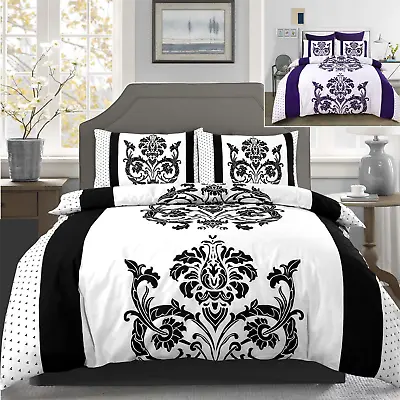 Damask Duvet Quilt Cover Bedding Bed Set Darcy Plum Black • £17.99