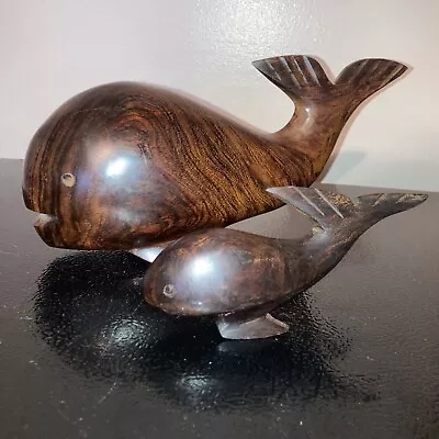 Vintage Ironwood Whale Hand Carved Iron Wood Figure Mom And Baby 9.5  And 5 1/2” • $35