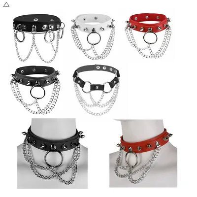 Punk Gothic Flexible PU Leather Adjustable O-RingsChoker Necklace Neck Collar • $8.11