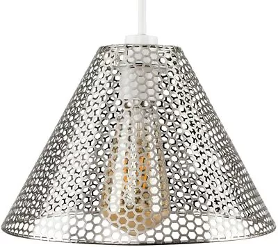 Retro Chrome Hexagon Mesh Design Ceiling Pendant Light Shade • £9.49