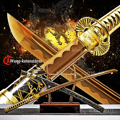 Sharp All Gold 1095 Steel Functional Katana Battle Ready Japanese Samurai Sword • $76