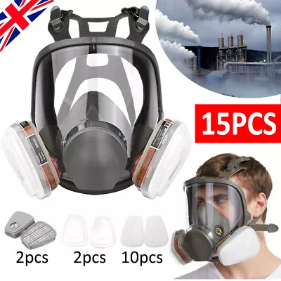 6800 Full Face 15 IN 1 Gas Mask Chemical Vapor Paint Spray Respirator 95% Filter • £17.79