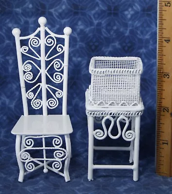 LOT Dollhouse Miniature Ornate Wire Furniture 1:12 Chair & Storage Stand WHITE • $14.99