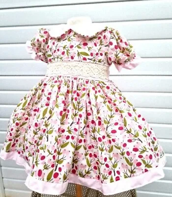 DREAM SALE 12-18 MONTHS BABY GIRLS Traditional Berries Lined Bow Back Dress • £17.99