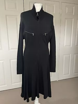 Arabella Pollen Vintage Black Zip Front Fitted Jersey Dress Size 12 • £24.99