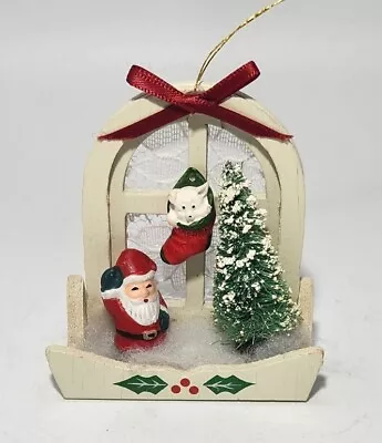 Vintage Wood Window Diorama Christmas Ornaments Santa Tree Stocking 3  • $12.99