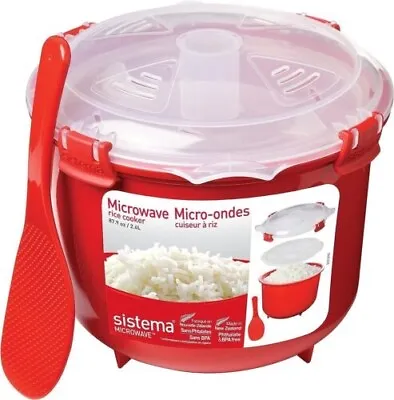 Sistema Microwave Rice Cooker 2.6L  Vegetable Pasta Steamer Cook   Spoon BPA Fre • £12.99