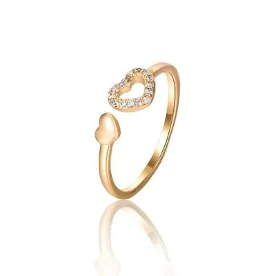 9ct Yellow Gold Plated Finger Heart Midi Toe Adjustable Sizeable Ring UK P Gift • £8.99